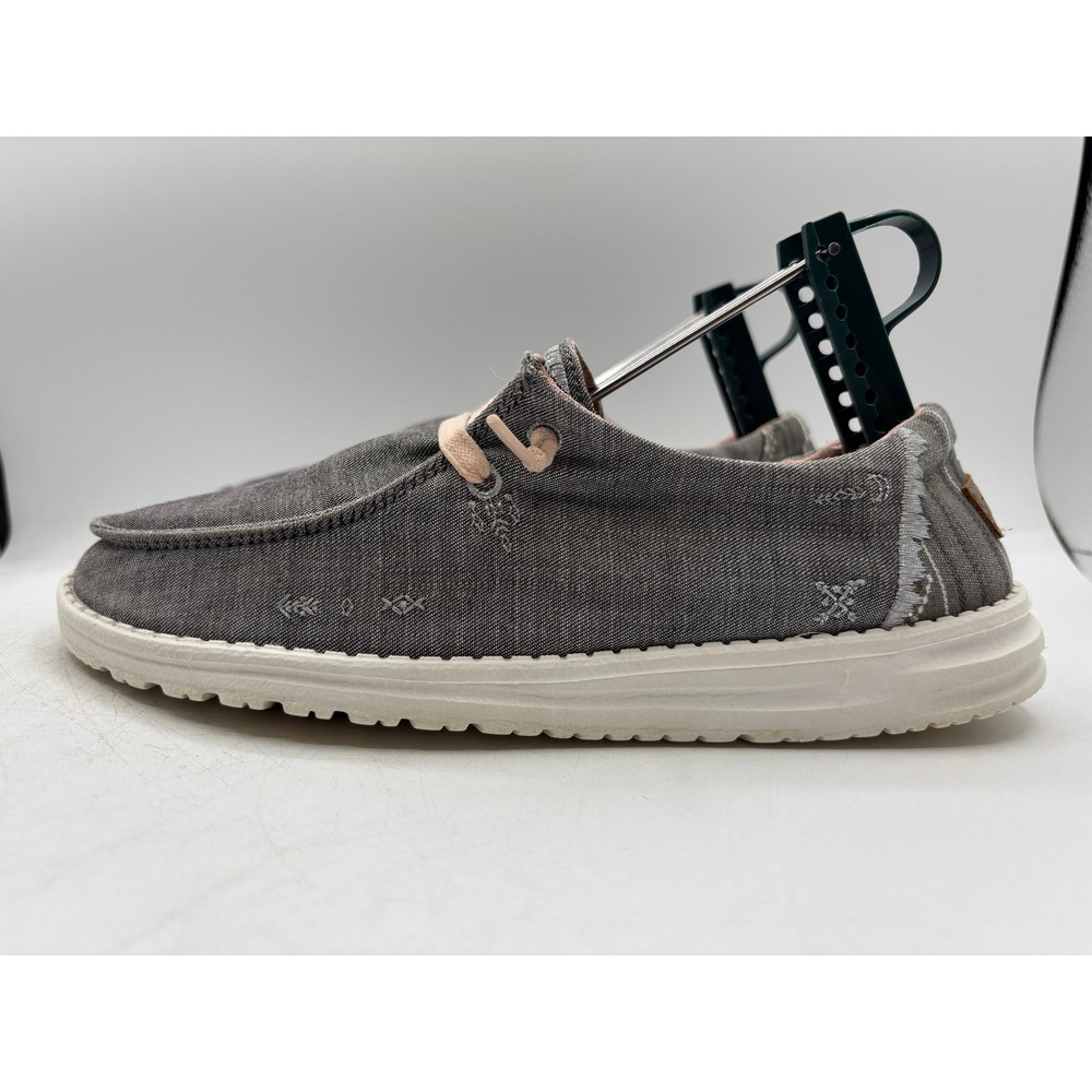 Hey Dude Wendy Boho Grey Canvas Slip On Loafers Shoes Womens 8 121413238